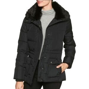 Gap Factory Black Faux Fur Collar Down Puffer Jacket